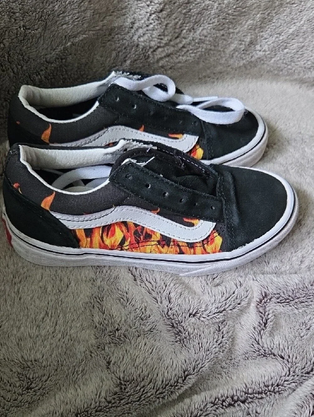 Vans Kids 13c Old Skool Black Sneakers with Orange Flame Print